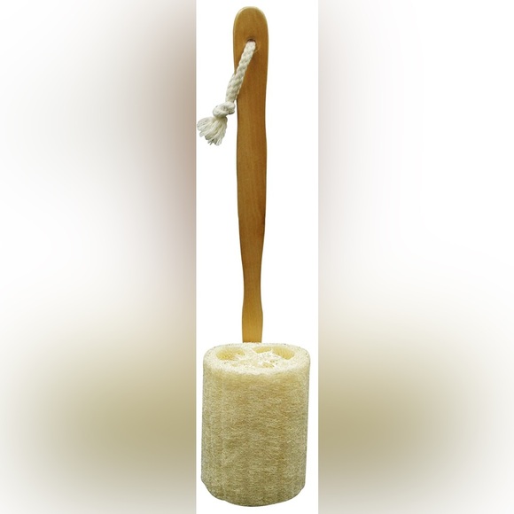 New - Natural Exfoliating Loofah Back Sponge Scrubber w/ Long Wooden Handle - Picture 1 of 6
